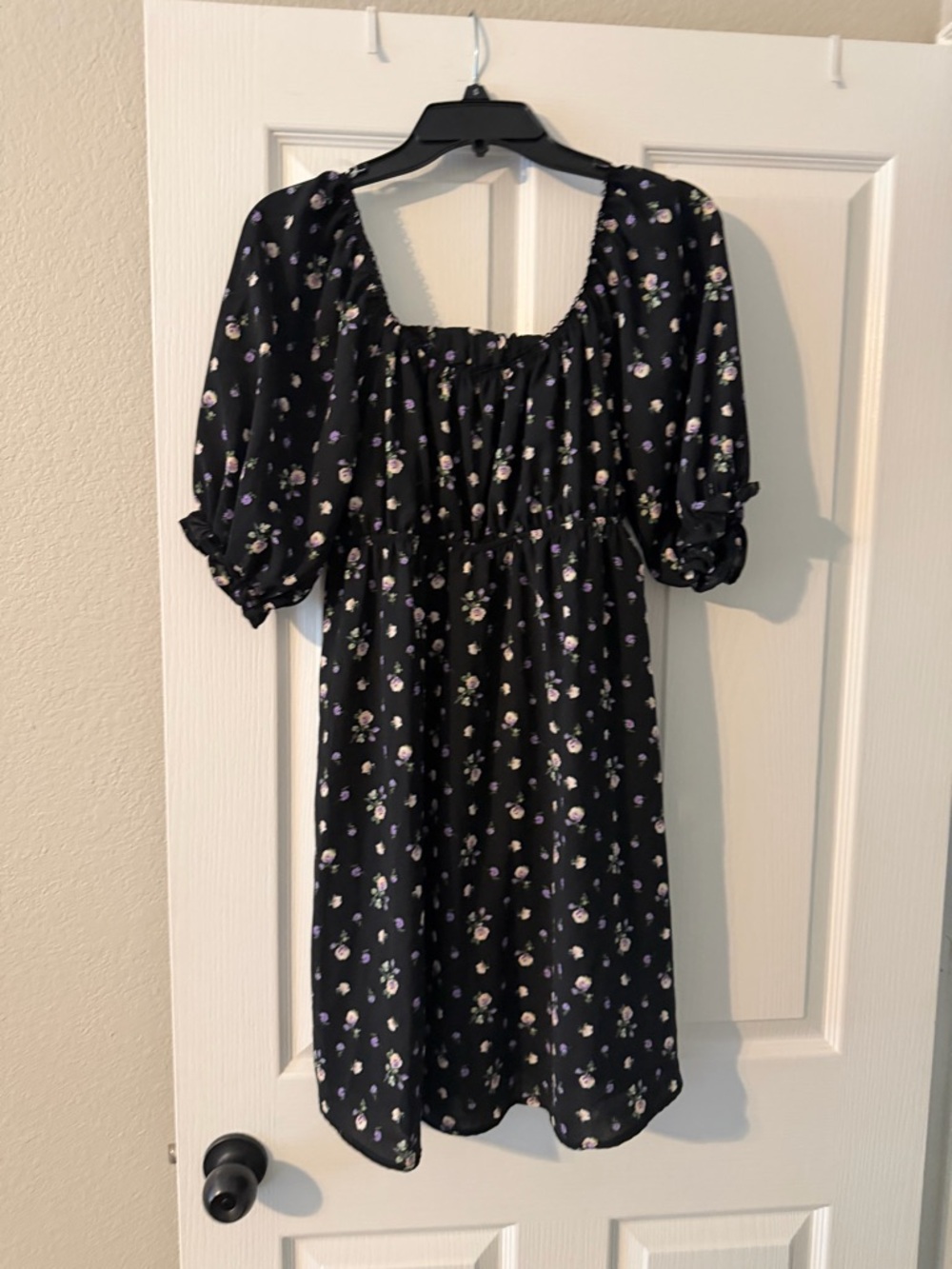 Vanilla Bay Black Mini Dress with Lilac & White Floral Print